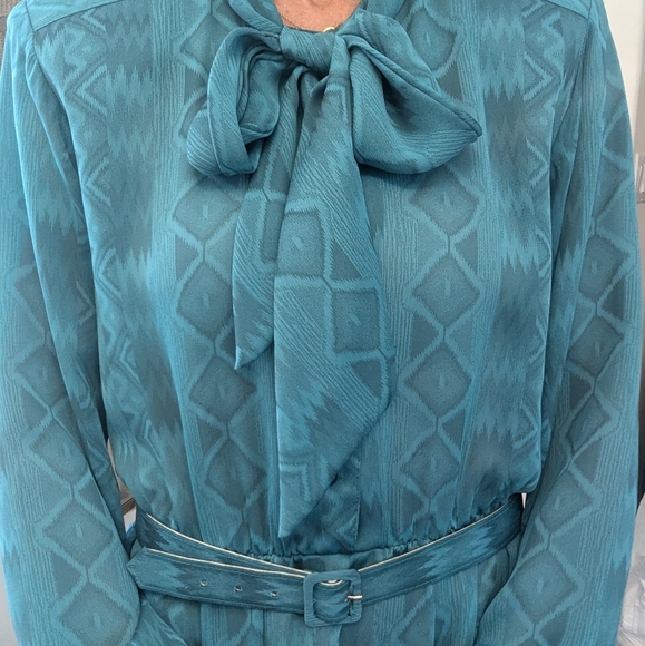 VINTAGE Petites By Willi Sheer Monochrome Belted Blouson 80s Fashion Midi Dress - Picture 9 of 12